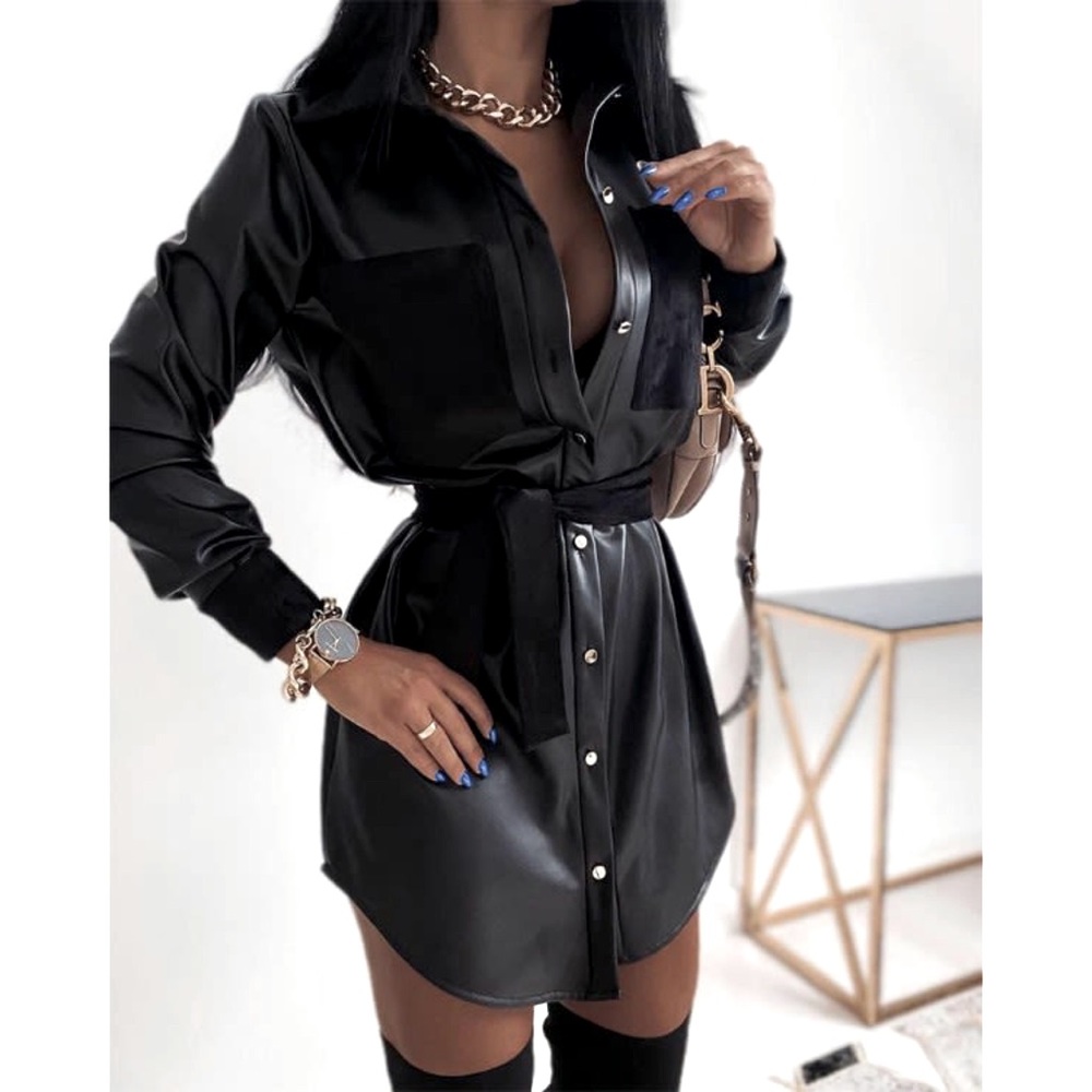 Black Long Sleeve Button Up Shirt Dress, size Small